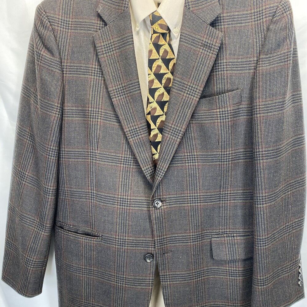 Jos. A. Bank Mens Blazer Brown Blue Plaid Wool 2 Button Jacket Sport Coat 42R